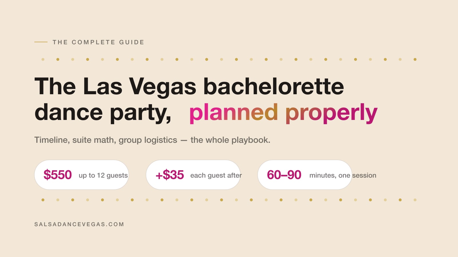 Planning-guide graphic: $550 for up to 12 guests, one session, your suite