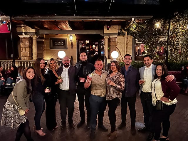 A group celebrating together on a night out