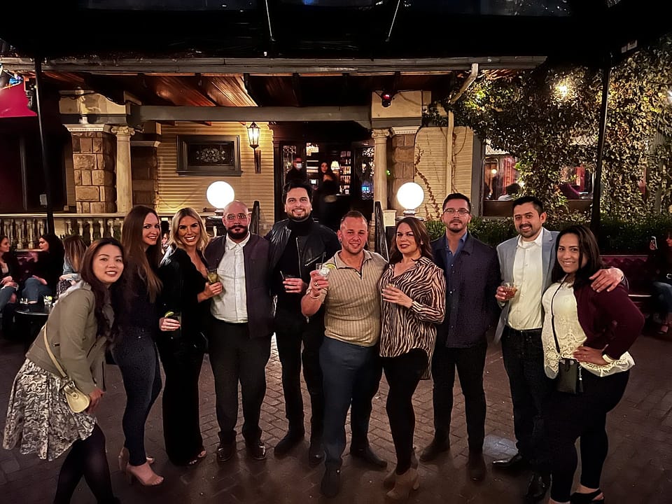 A group celebrating together on a night out